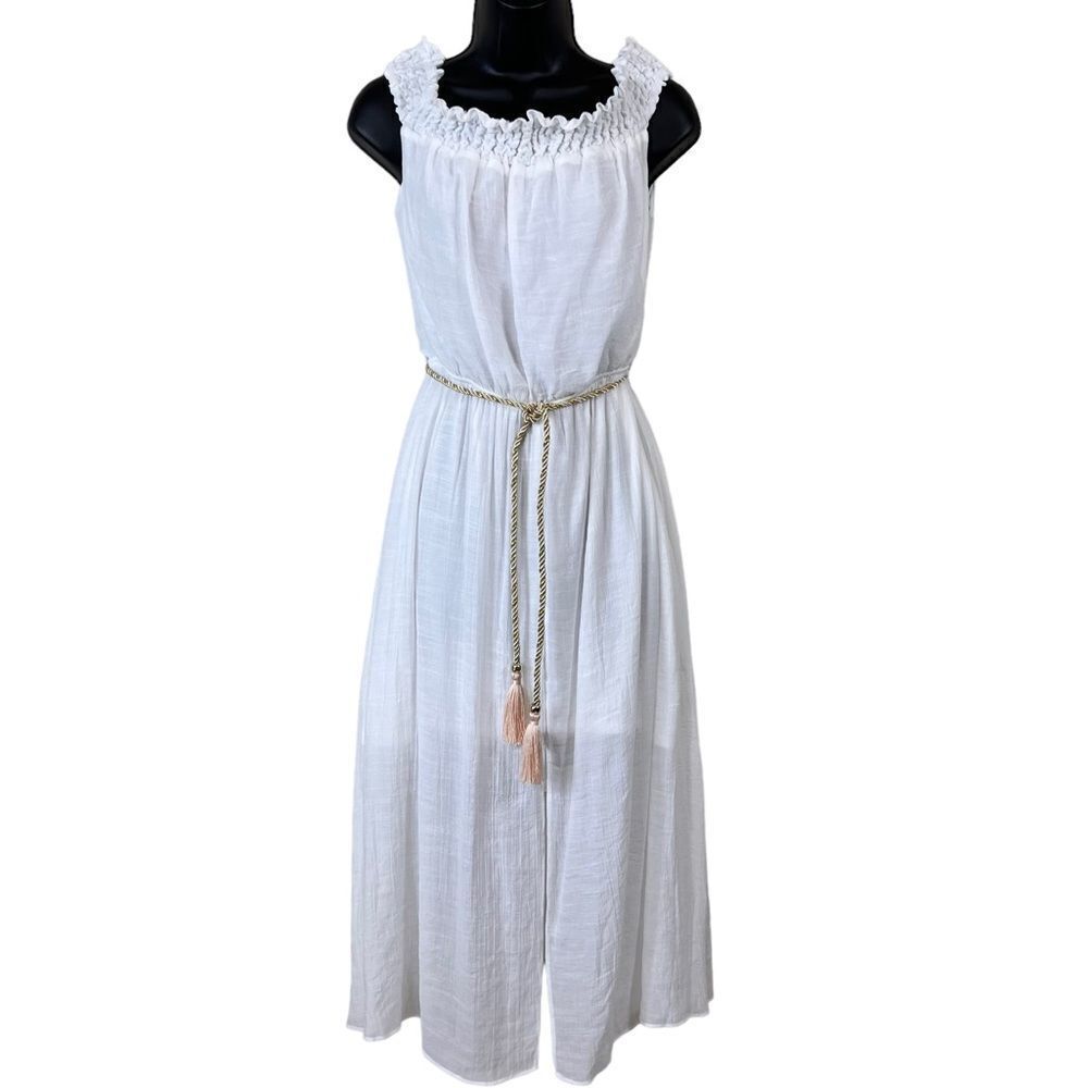 Thalia Sodi White Off The Shoulder Gauze Fit Flare Dress